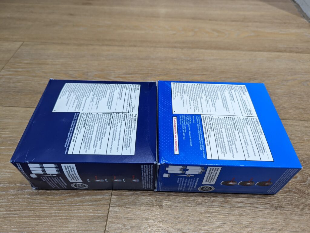 Member's Mark (左) 與 Kirkland (右) 外盒背面 Drug Facts 實拍對比，展示兩者的有效成分與非活性成分完全一致。